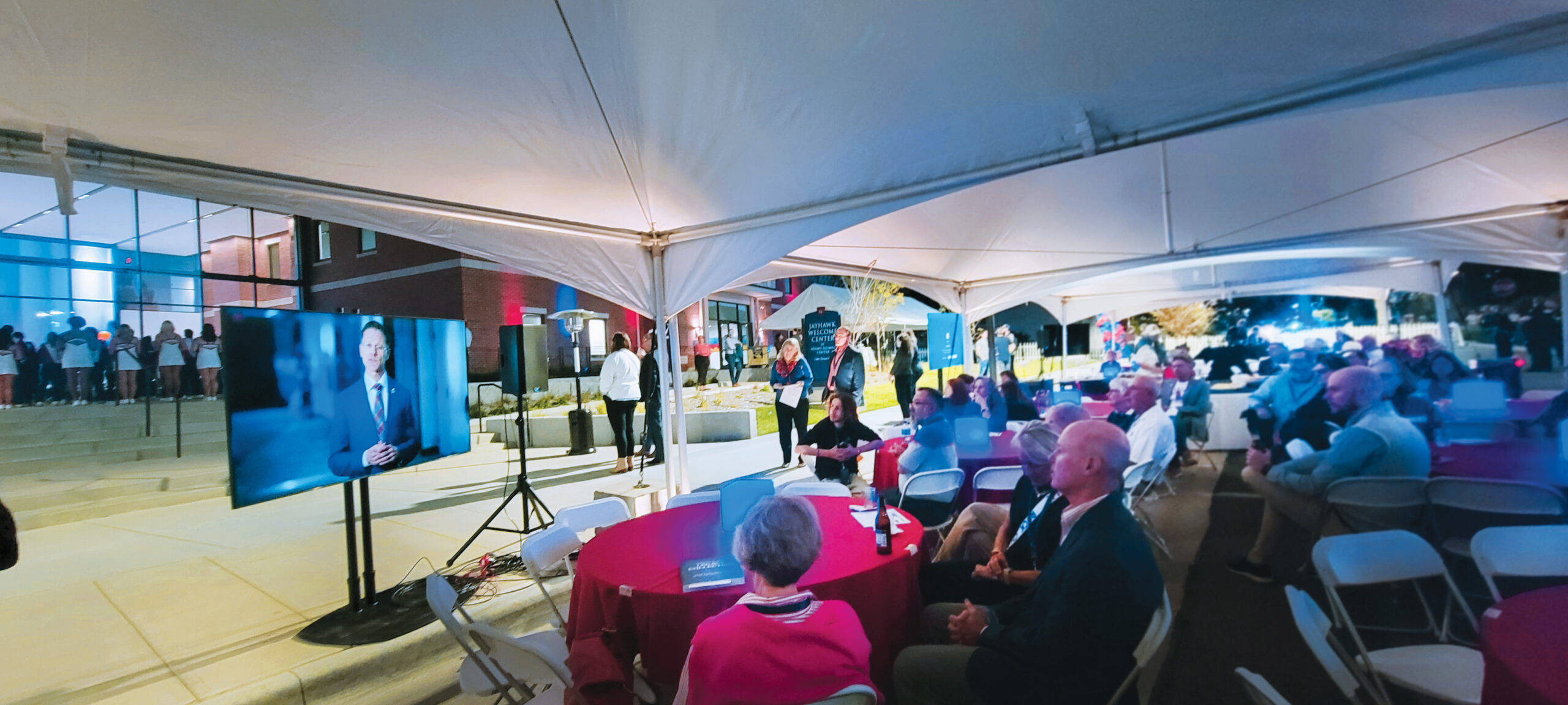 ALL ACCESS:
Event guests participate in the campaign presentations across the Jayhawk Welcome Center — even outside.