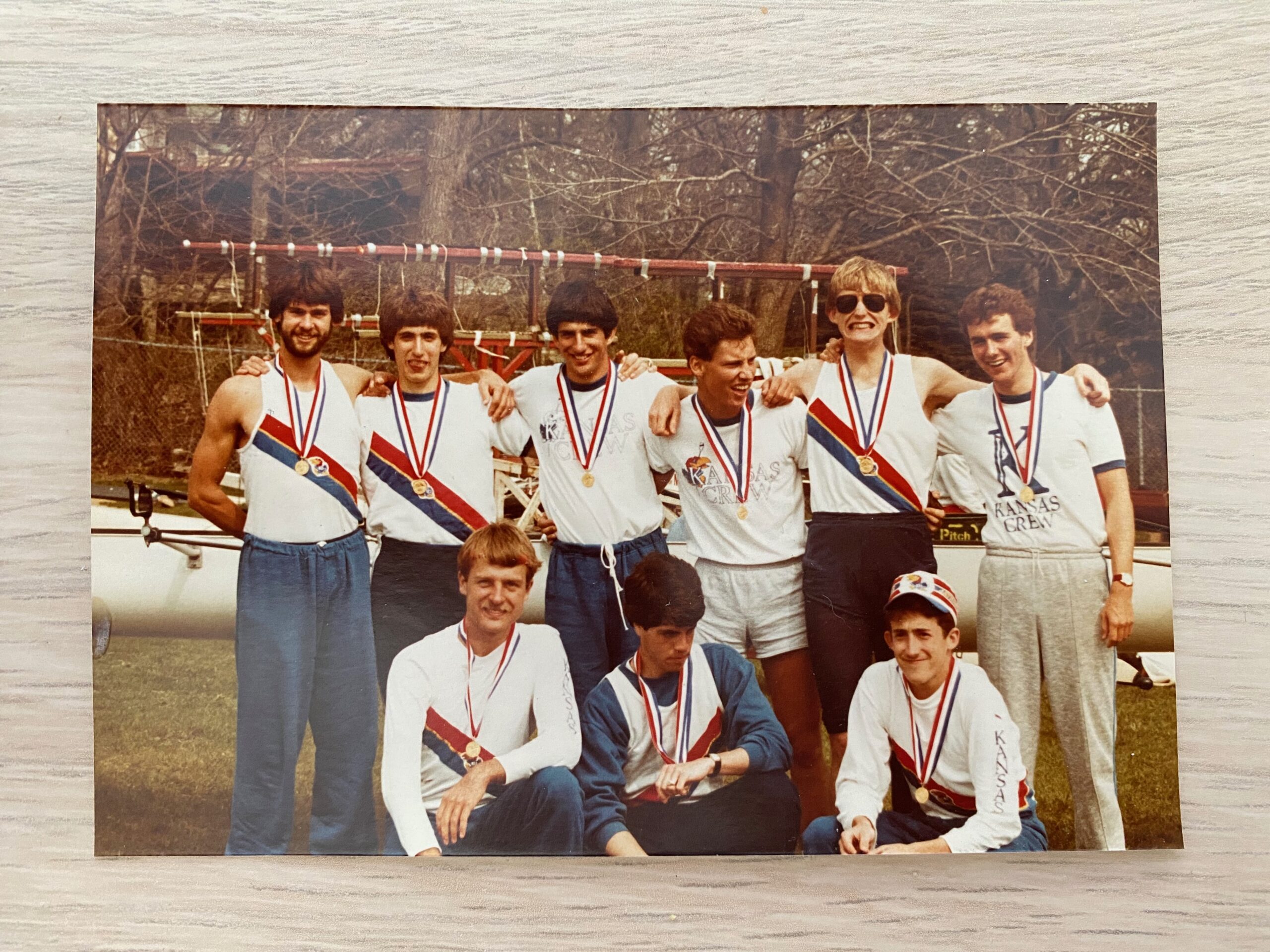The 1983 Midwest Rowing Championship winners. Garry Tanner, second from left. Courtesy Garry Tanner.